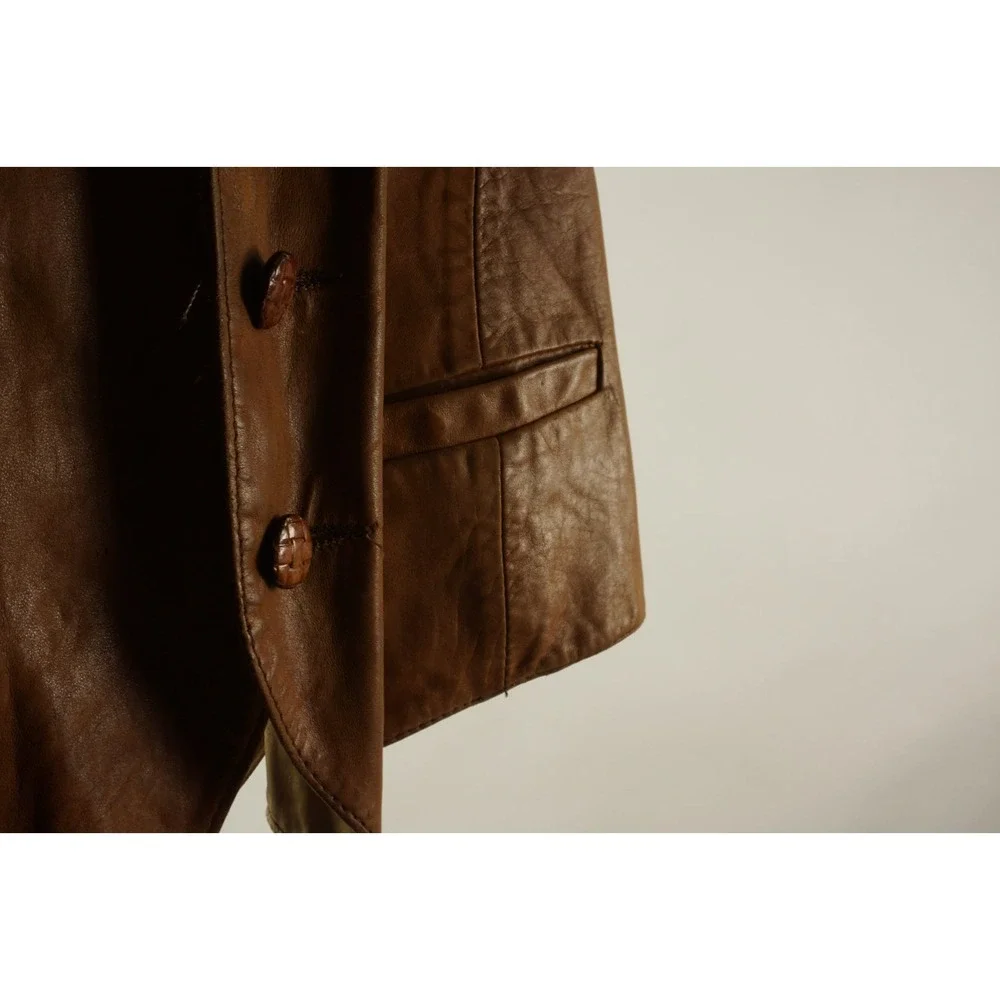 Vintage 1970s Vagabond New Hampshire Brown Leather Western Vest Sz 46 Distressed